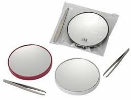 15 X Magnification Handbag Travel Mirror 8.5cm With Tweezers And Carry Pouch